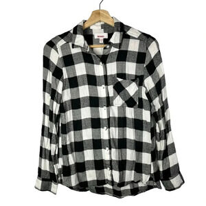 Bongo Black & White Square Plaid Long Sleeve Button Down S